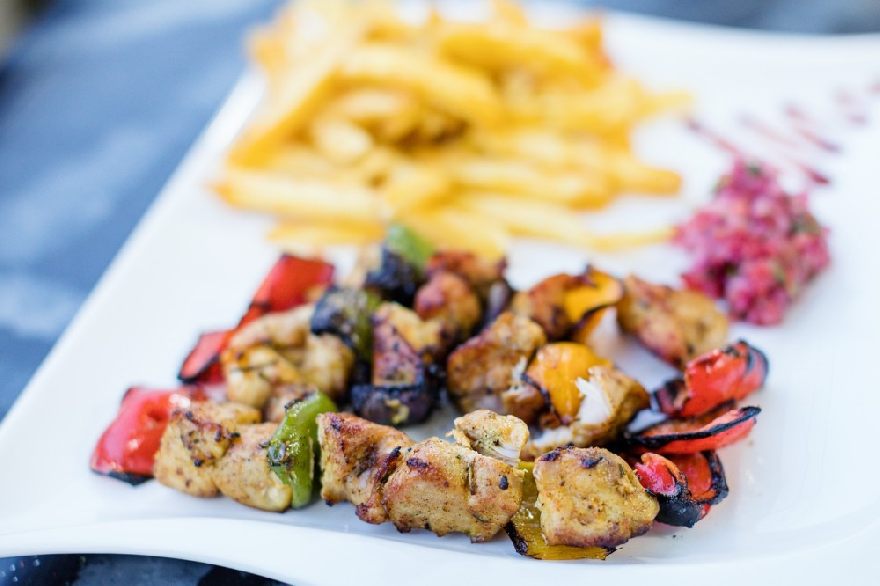 chicken kebabs, grill, food